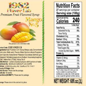 1982 Mango No. 5 syrup label and nutrition facts