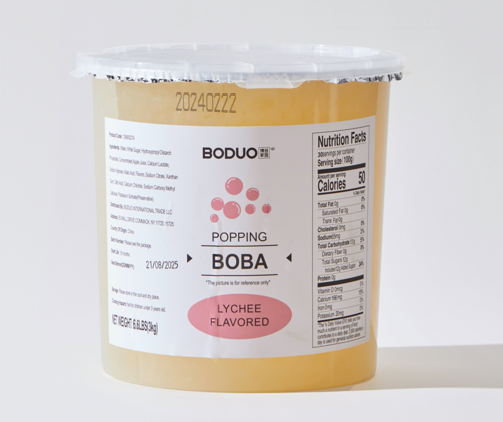 Lychee Popping Boba 荔枝风味球型果味酱 | 6.6 lbs × 4 buckets / Carton