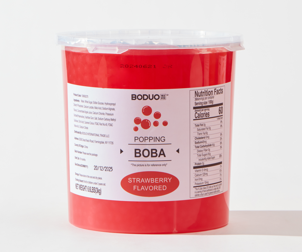 Strawberry Popping Boba 草莓风味球型果味酱 | 6.6 lbs × 4 buckets / Carton