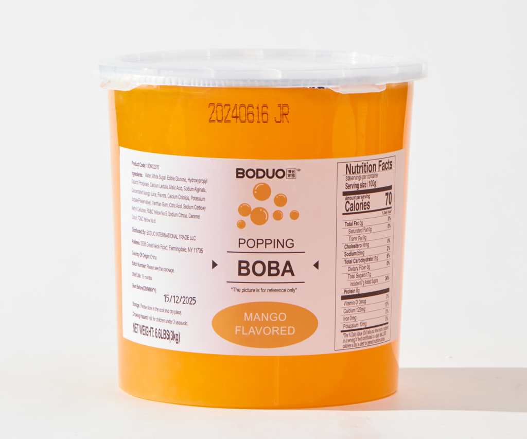 Mango Popping Boba 芒果风味球型果味酱 | 6.6 lbs × 4 buckets / Carton