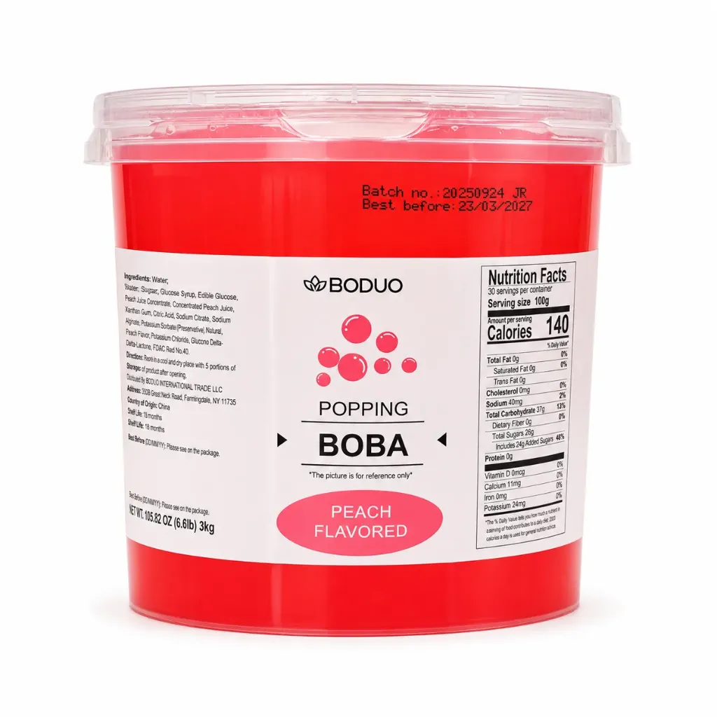 Peach Flavored Popping Boba 水蜜桃风味球型果味酱 | 6.6 lbs × 4 buckets / Carton