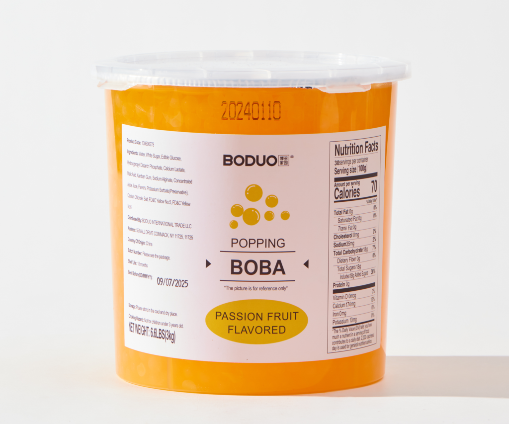 Passion Fruit Popping Boba 百香果风味球型果味酱 | 6.6 lbs × 6 buckets / Carton