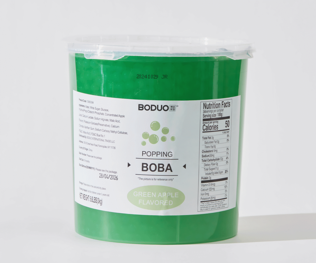 Green Apple Flavored Popping Boba 青苹果风味球型果味酱 | 6.6 lbs × 4 buckets / Carton