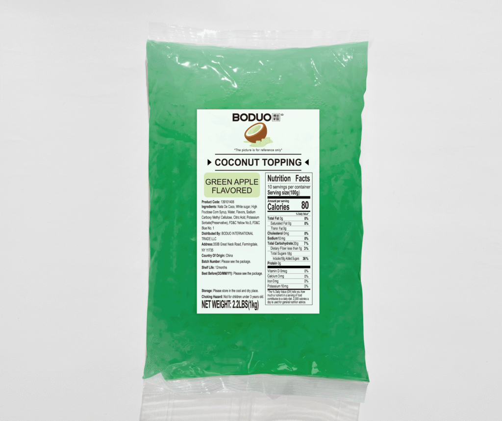 Green Apple Flavored Coconut Topping 条状青苹果味椰果 | 1 kg × 20 bags