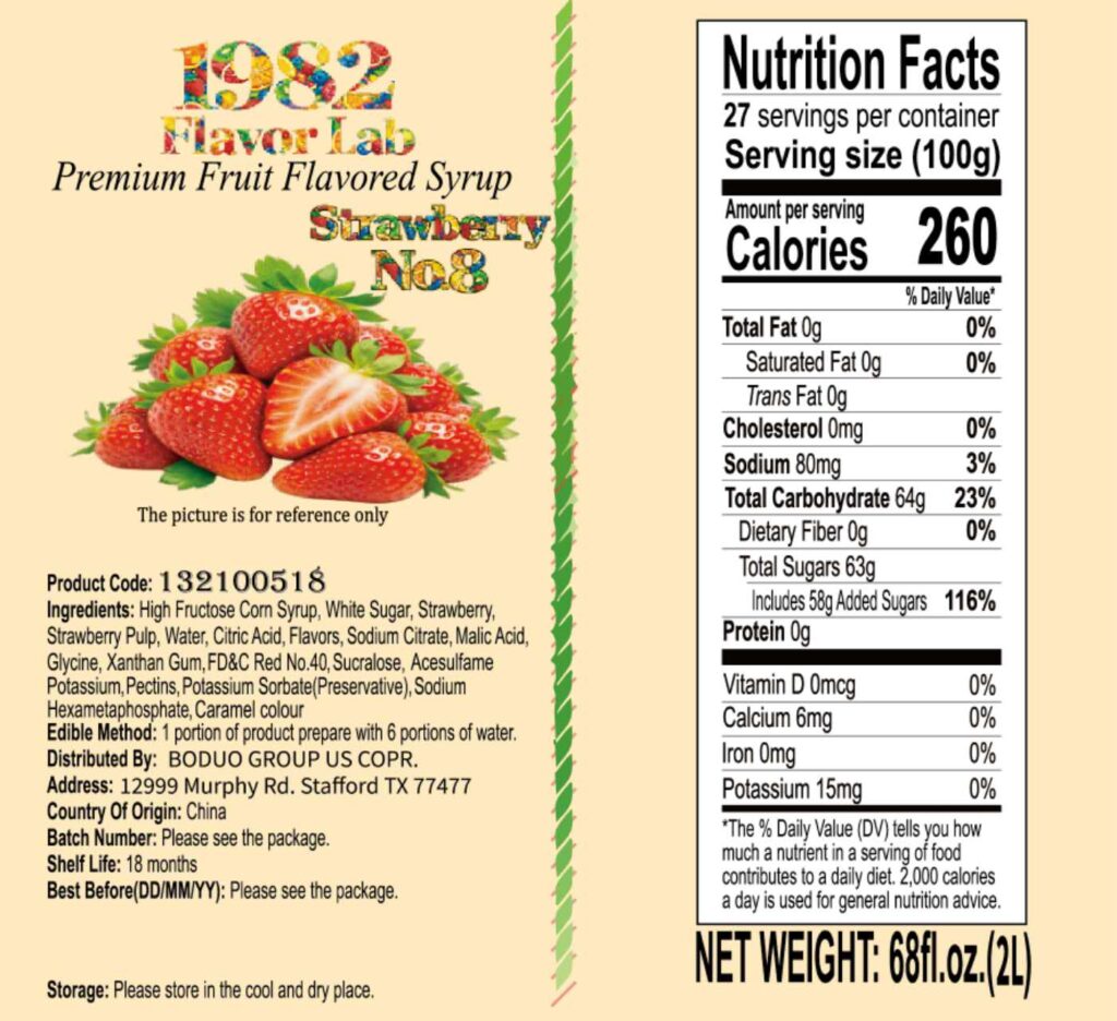 1982 Strawberry No. 8 Syrup 1982草莓8号糖浆 | 6 lbs × 8 bottles / Carton