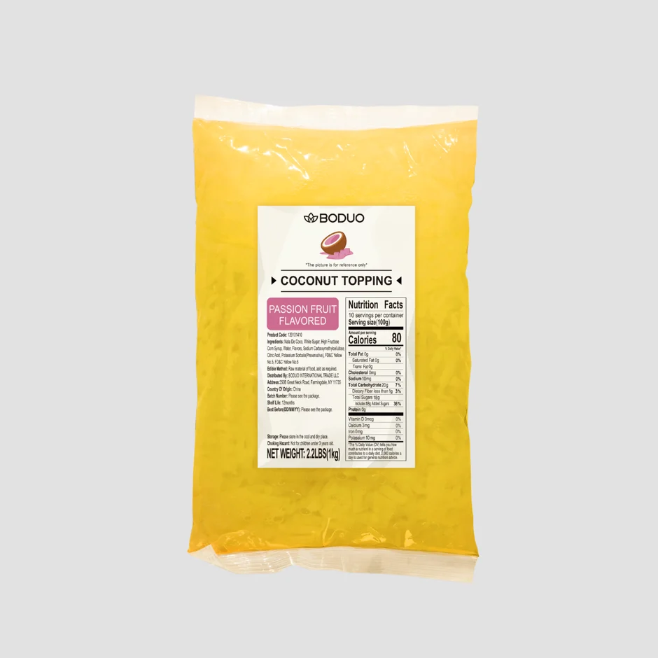 Passion Fruit Flavored Coconut Topping 条状百香果味椰果 | 1 kg × 20 bags
